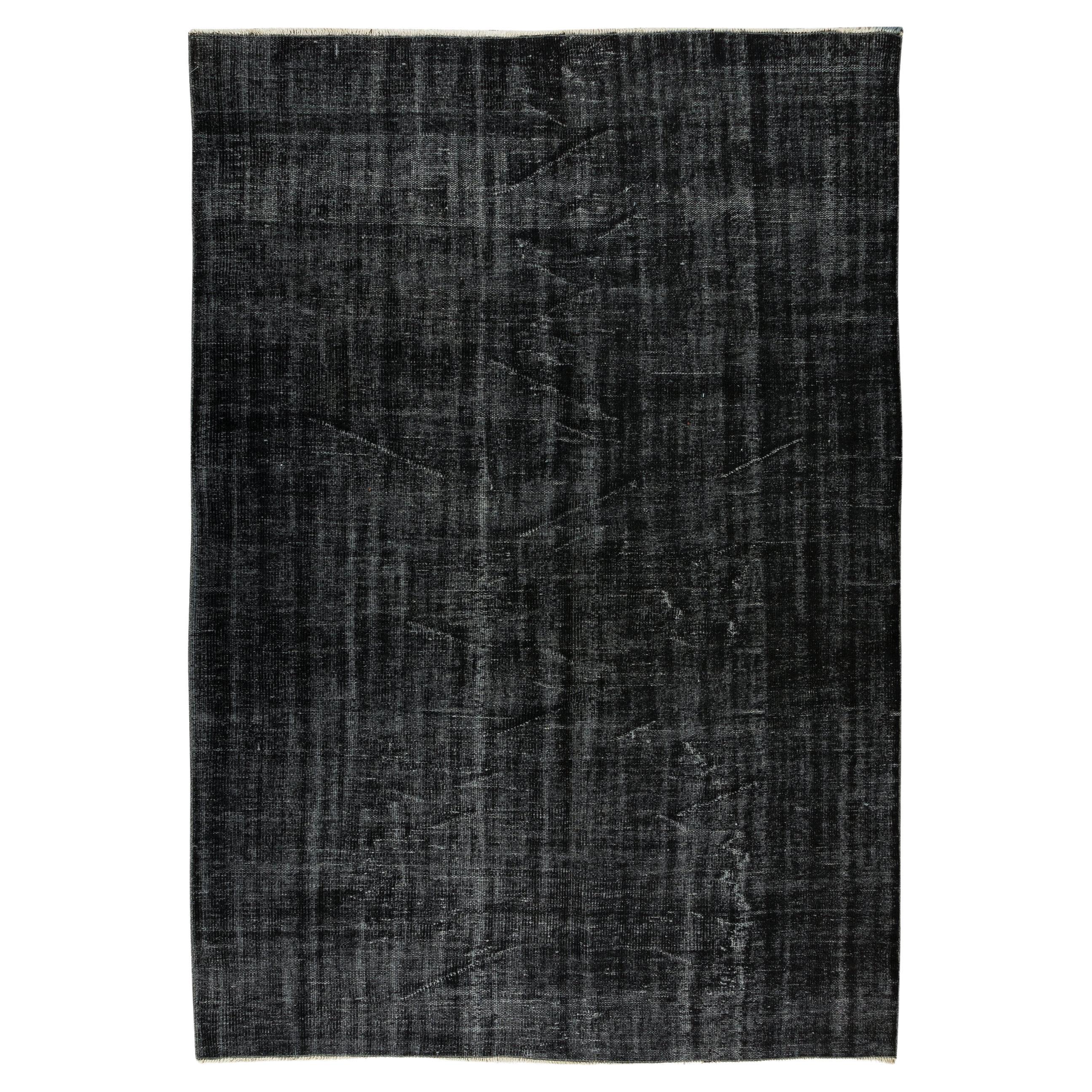 Handmade Vintage Turkish Area Rug Re-Dyed in Black 4 Modern Interiors For Sale
