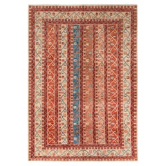 6'2"x8'8" Colorful Super Kazak with Shawl Design Hand Knotted Pure Wool Rug