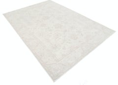 6.2x8.8 ft handgeknüpfter türkischer Wollteppich mit floralem Design. Beige Oushak-Teppich
