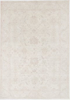 6.2x8.8 ft handgeknüpfter türkischer Wollteppich mit floralem Design. Beige Oushak-Teppich