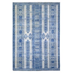 6
2 "x8
8" Zafiro Medio, Fina Alfombra Anudada a Mano de Lana Natural de Peshawar