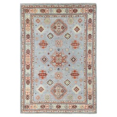 6'2"x8'9" Gray Special Kazak Geometric Medallion Design Hand Knotted Wool Rug