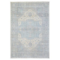 6'2"x8'9" Ivory, White Wash Peshawar Organic Wool Hand Knotted Rug