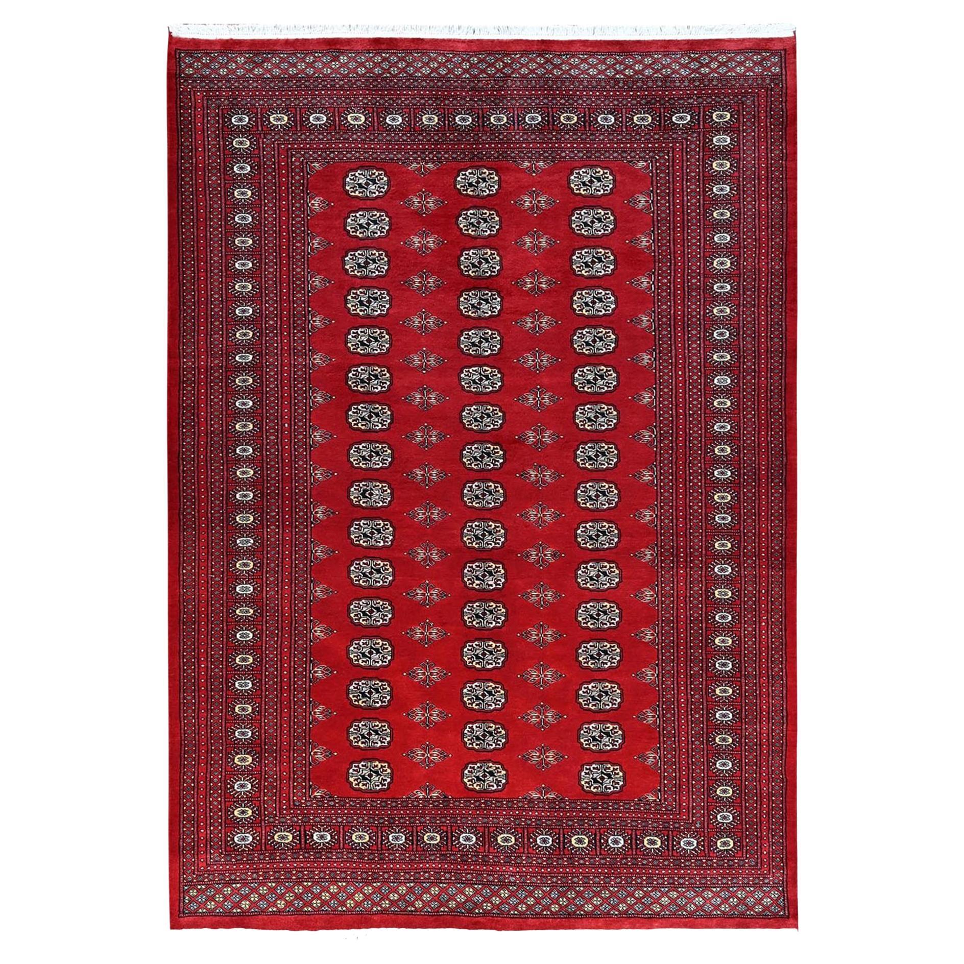 6'2 "x8'9" Alfombra Princesa Bokara Roja con Medallones Tribales Lana Suave Anudada a Mano en venta