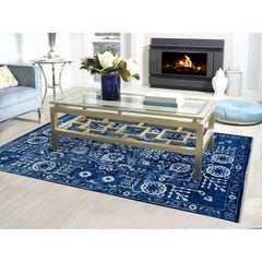 6'2"x9' Blue Hand Knotted Tone On Tone Tabriz Wool and Silk Oriental Rug
