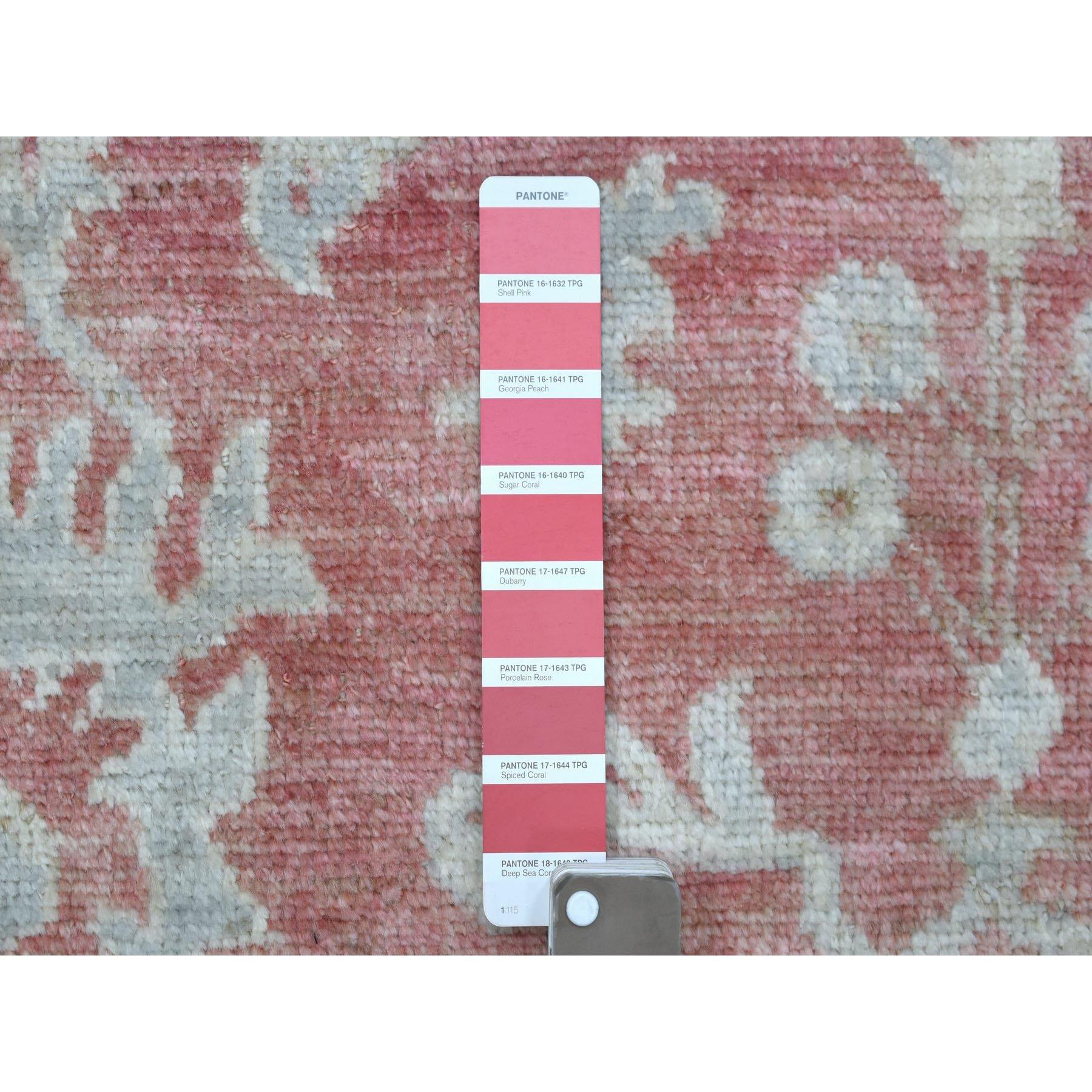 Alfombra Oriental Anudada a Mano de Lana Ecológica Angora Oushak Rosa Coral de 6'2 