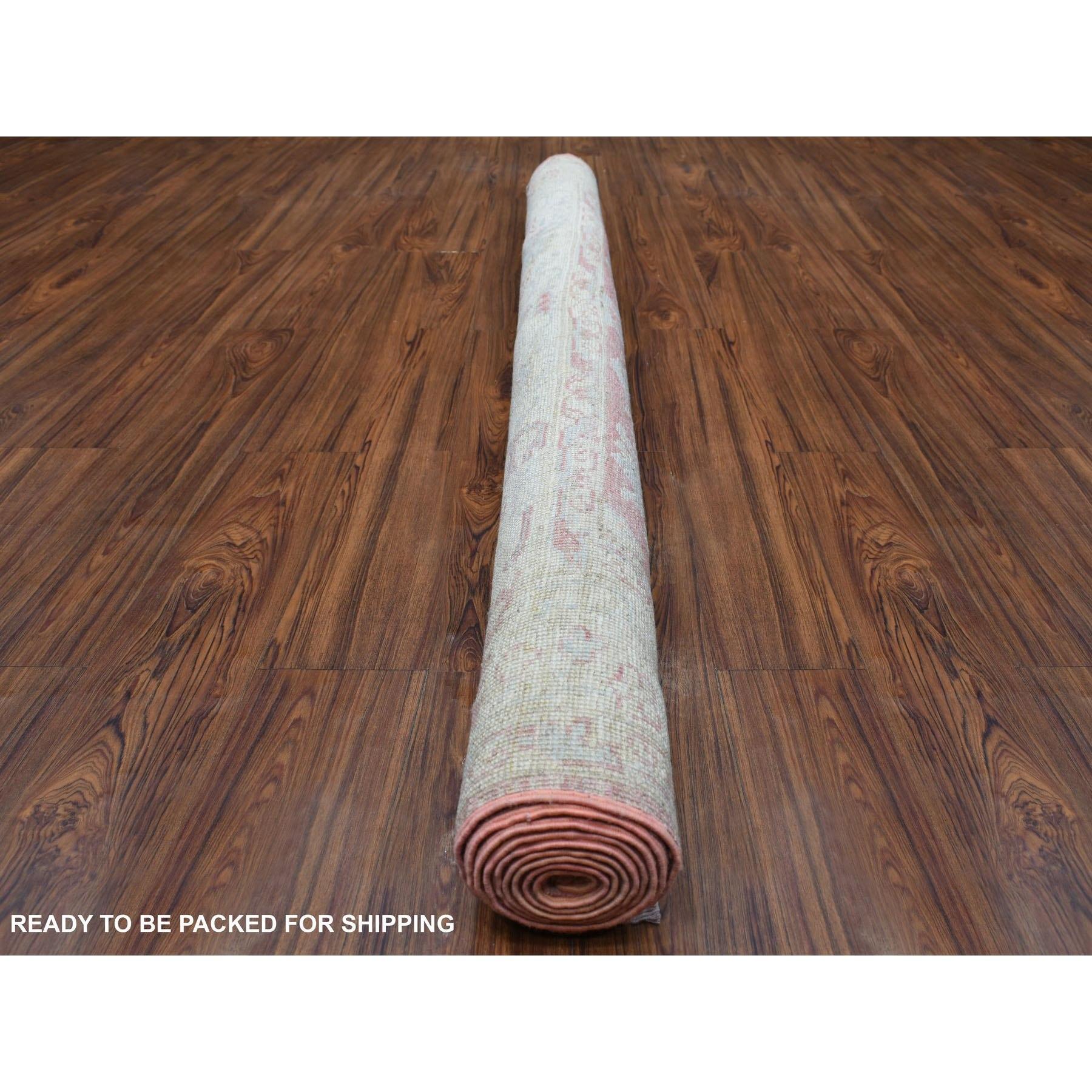 Alfombra Oriental Anudada a Mano de Lana Ecológica Angora Oushak Rosa Coral de 6'2 