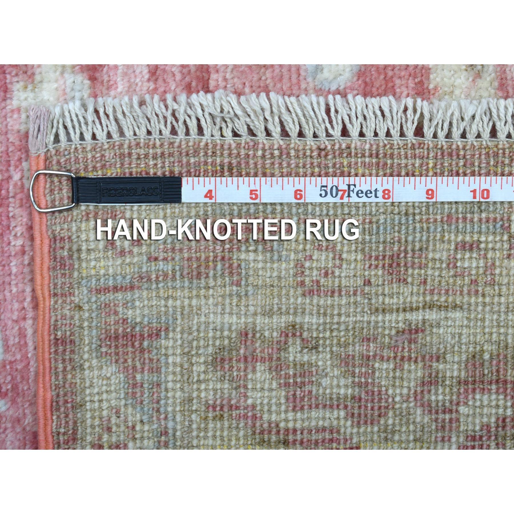 Alfombra Oriental Anudada a Mano de Lana Ecológica Angora Oushak Rosa Coral de 6'2 