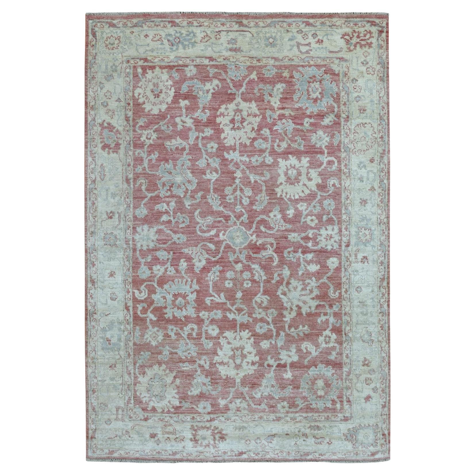 6'2"x9' Coral Pink Angora Oushak Organic Wool Hand Knotted Oriental Rug