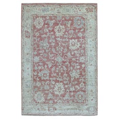 6'2"x9' Coral Pink Angora Oushak Organic Wool Hand Knotted Oriental Rug