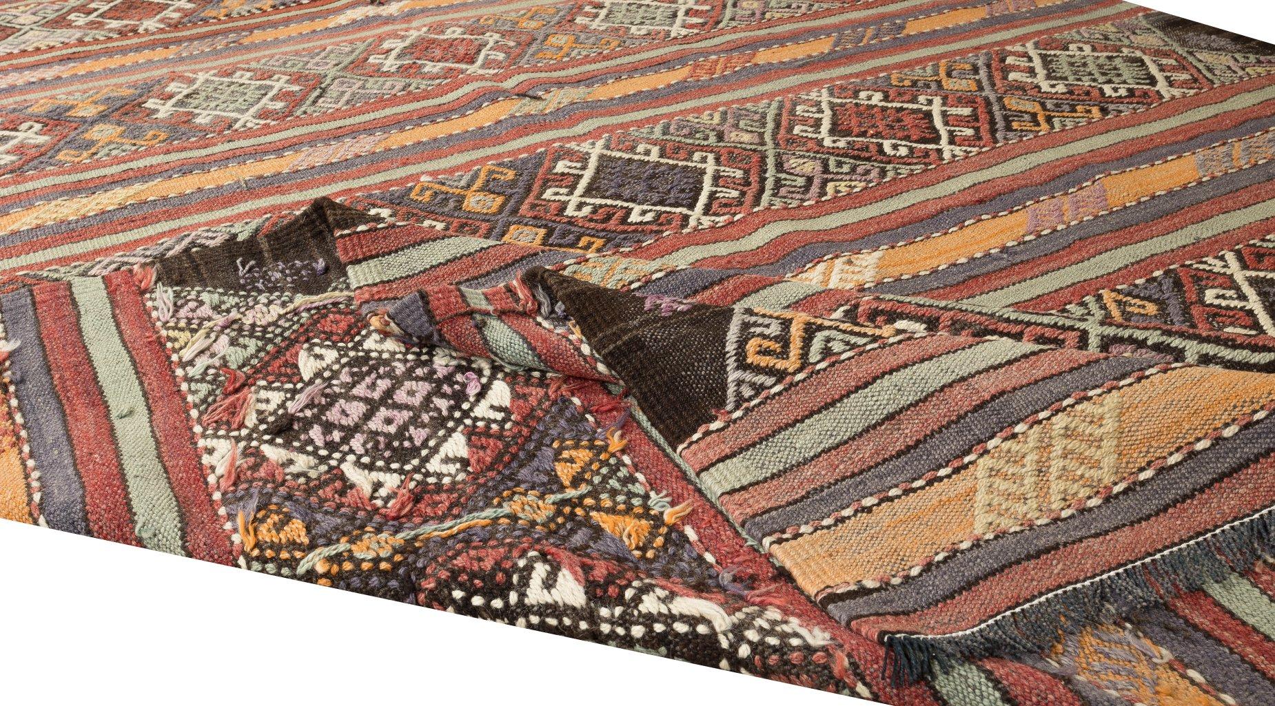 6.2x9 Ft Flachgewebe Vintage Türkische Wolle Kilim Teppich, Handgewebter Bodenbelag (Kelim) im Angebot