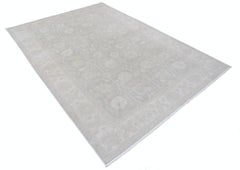 6.2x9 ft Hand Knotted Beige Turkish Oushak Wool Area Rug with Floral Design (Tapis turc en laine beige à motifs floraux)