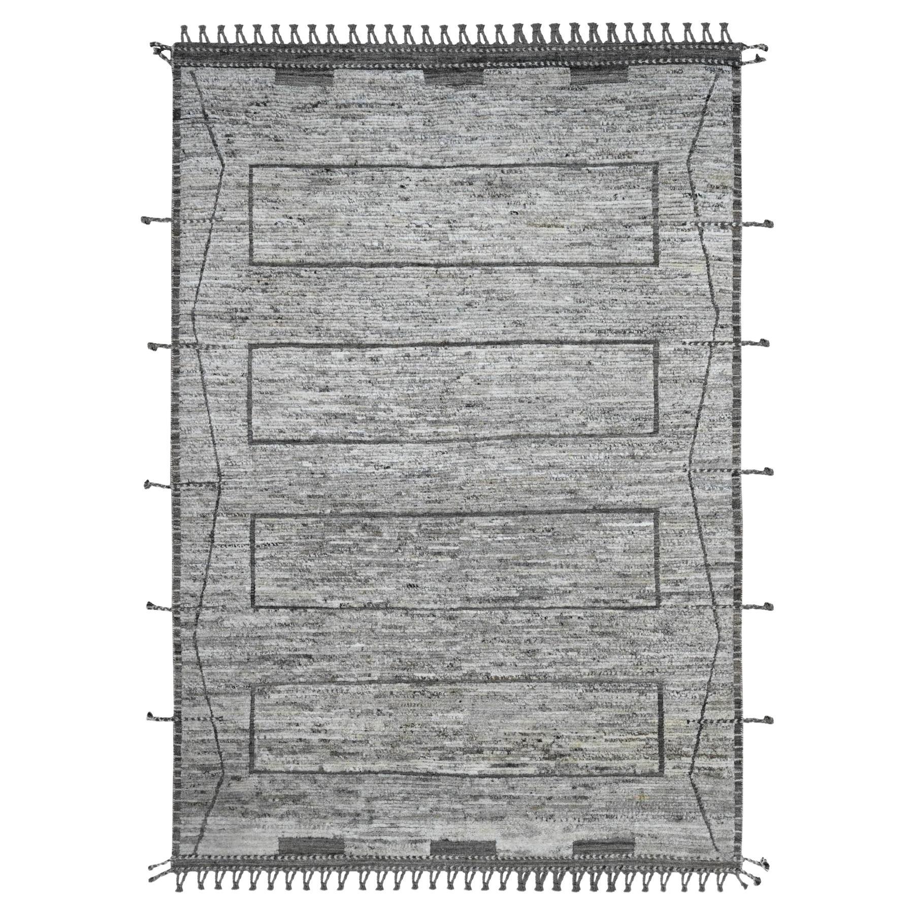 Tappeto orientale in lana annodata a mano con trama marocchina grigia a scomparti 6'2 "x9' in vendita