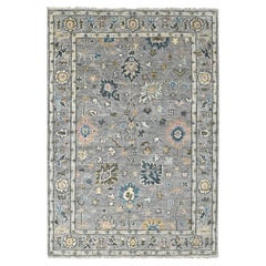 6'2"x9' Gray with Pop of Color Oushak Design Soft Wool Hand Knotted Rug
