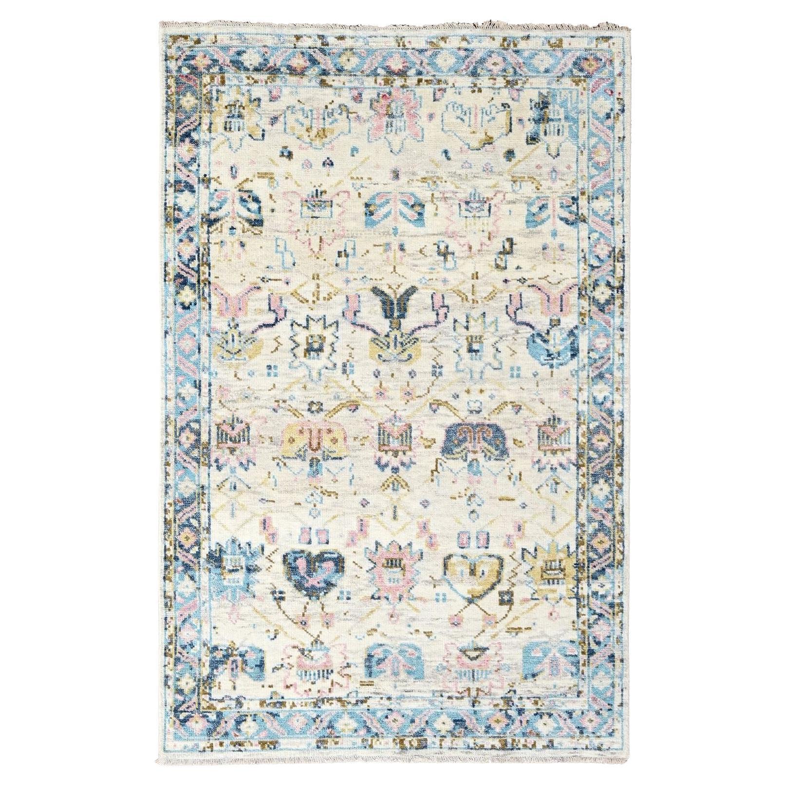 6'2'x9' Ivory Mahal Design Hand Knotted Supple Collection Pure Wool Oriental Rug