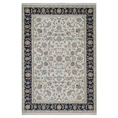 6'2 "x9' Pearl White Nain with Flower Design Tappeto in lana e seta annodato a mano
