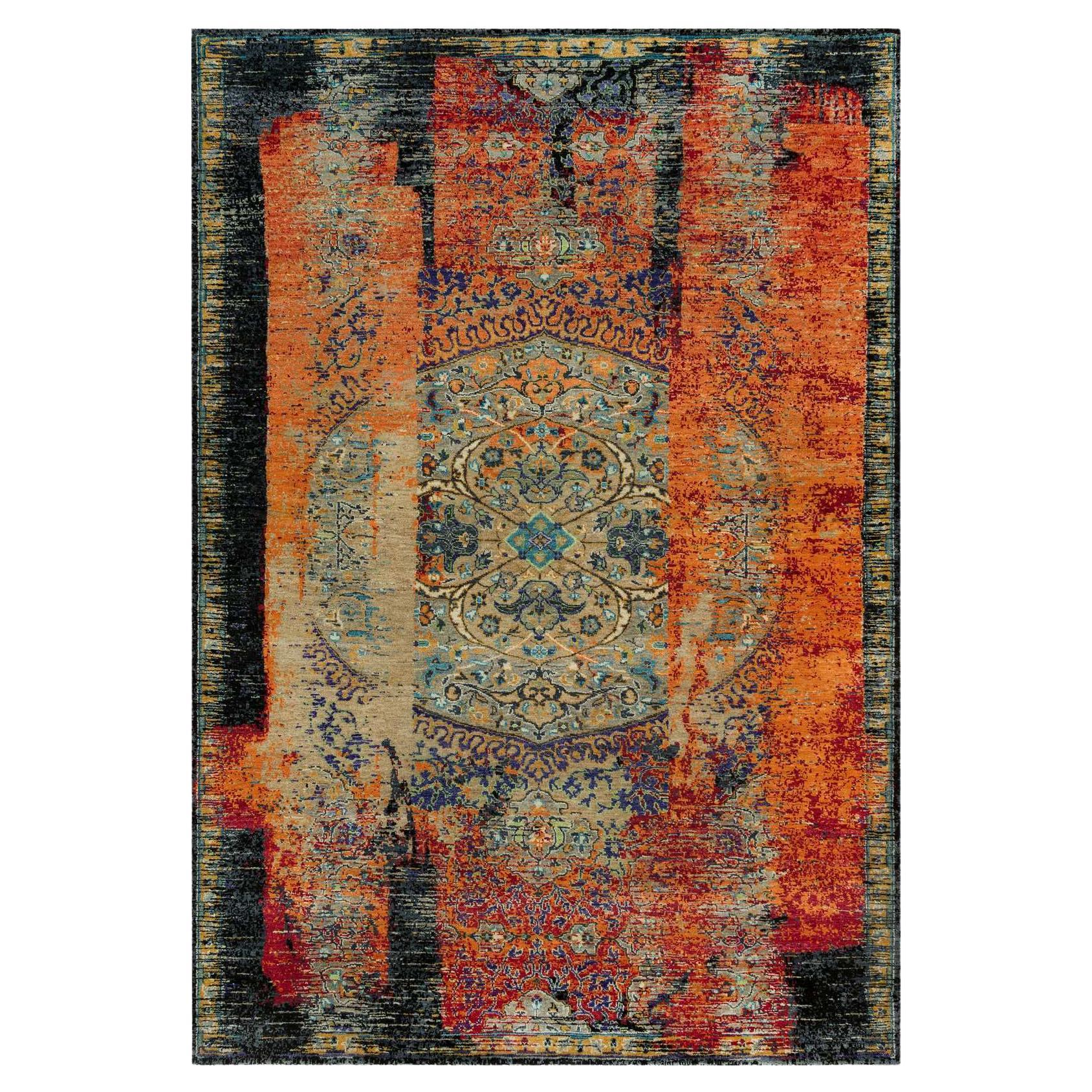 6'2"x9' Red Ghazni Wool Hand Knotted Ancient Ottoman Erased Design Rug