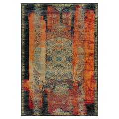 6'2"x9' Red Ghazni Wool Hand Knotted Ancient Ottoman Erased Design Rug