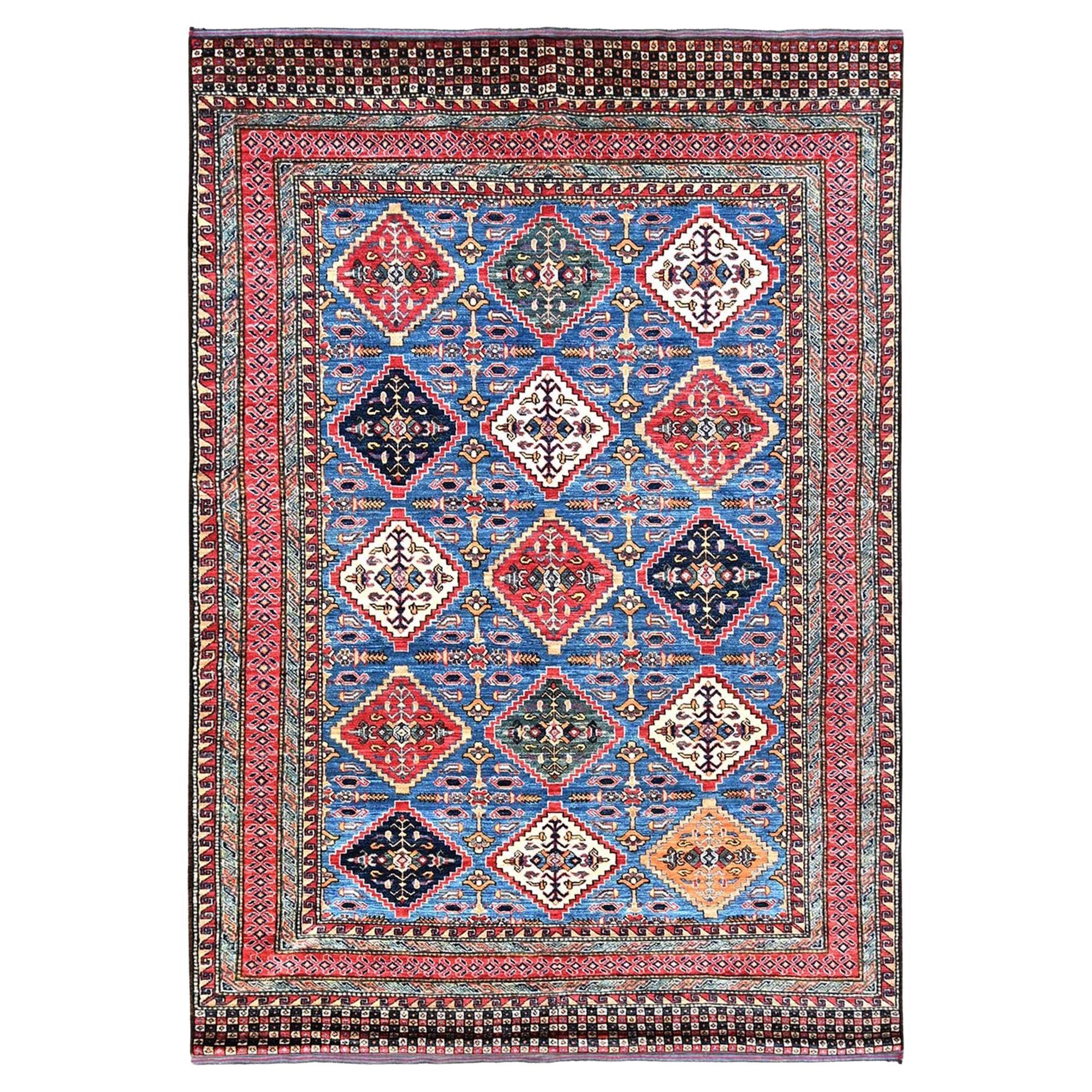 6
2 "x9
1" Blauer afghanischer Ersari mit antikem kaukasischem Design Handgeknüpfter Wollteppich