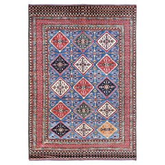 6
2 "x9
1" Blauer afghanischer Ersari mit antikem kaukasischem Design Handgeknüpfter Wollteppich