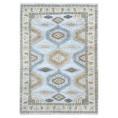 6'2"x9'1" Pastel Gray Persian Village Inspired Hand Knotted Pure Wool Rug