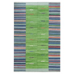 Rug & Kilim 6'2 "x9'2" a trama piatta con design a strisce pure in lana intrecciata a mano e reversibile