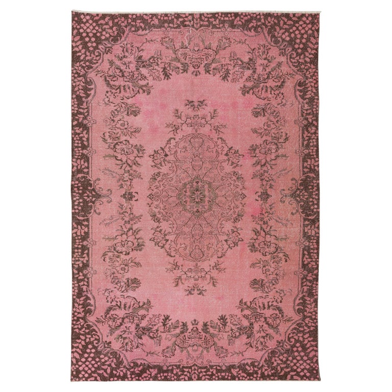 Pink Turkish Rug Pattern Handmade Turkish Vintage Rug Over-Dyed in Pink for Modern Interiors For ...