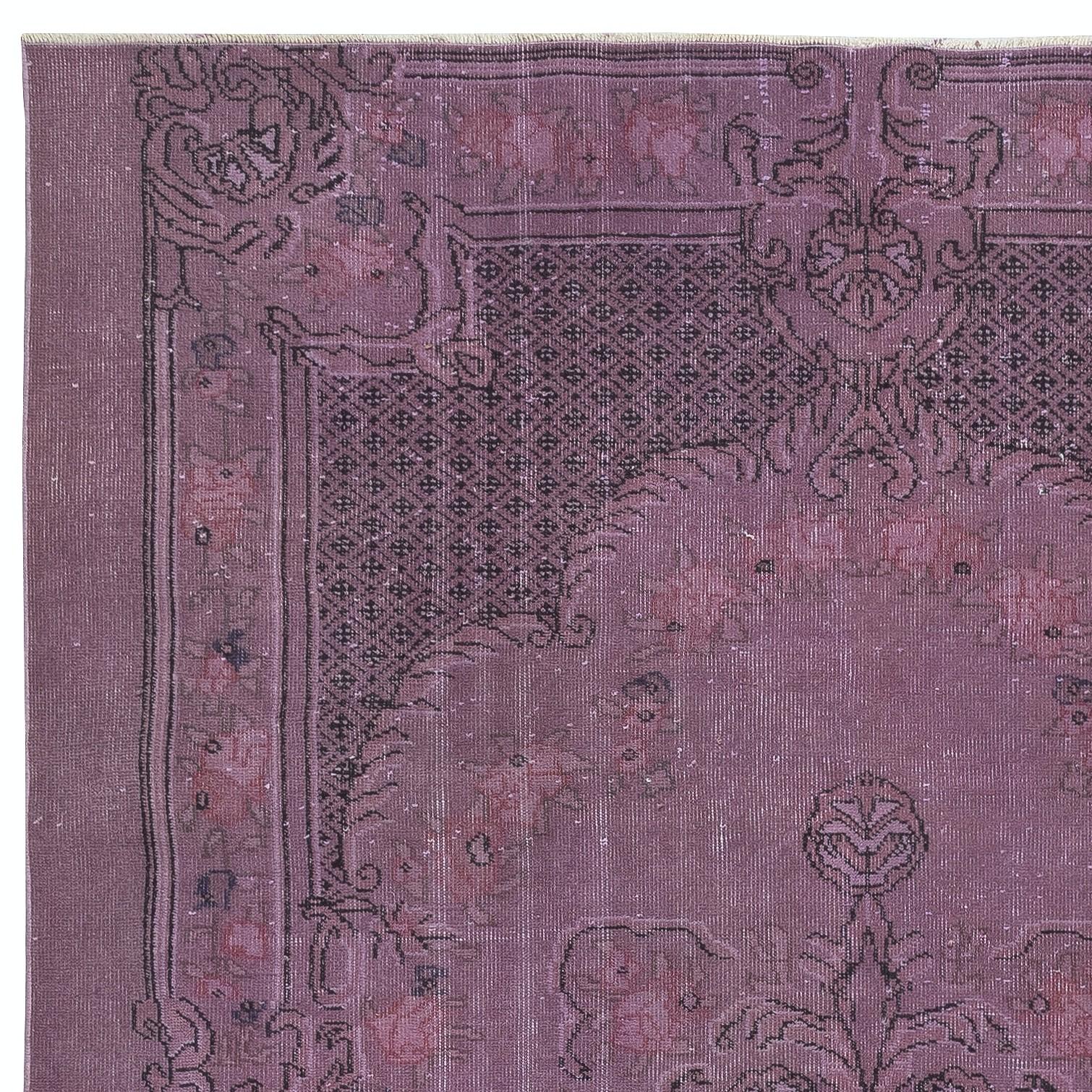 Alfombra turca vintage teñida en púrpura de 2,8 metros para interiores modernos Turco en venta