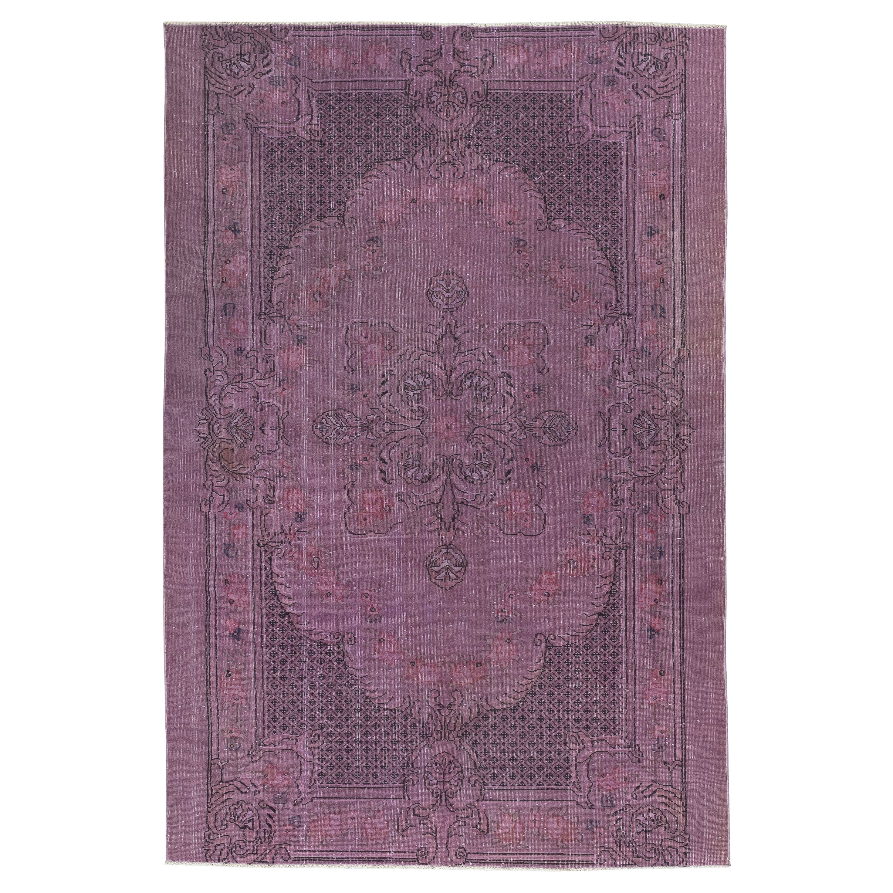 Alfombra turca vintage teñida en púrpura de 2,8 metros para interiores modernos en venta