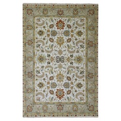 6'2 "x9'2" Marfil Agra con Diseño Ziegler Patrón de Hojas Anudada a Mano Alfombra de Pura Lana