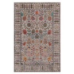 Alfombra anudada a mano de seda con lana texturizada y diseño de jarrón direccional marfil de 6
2 "x9
2