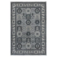 6'2"x9'2" gris moyen, pure laine, nouée à la main, Peshawar avec Karajeh Design