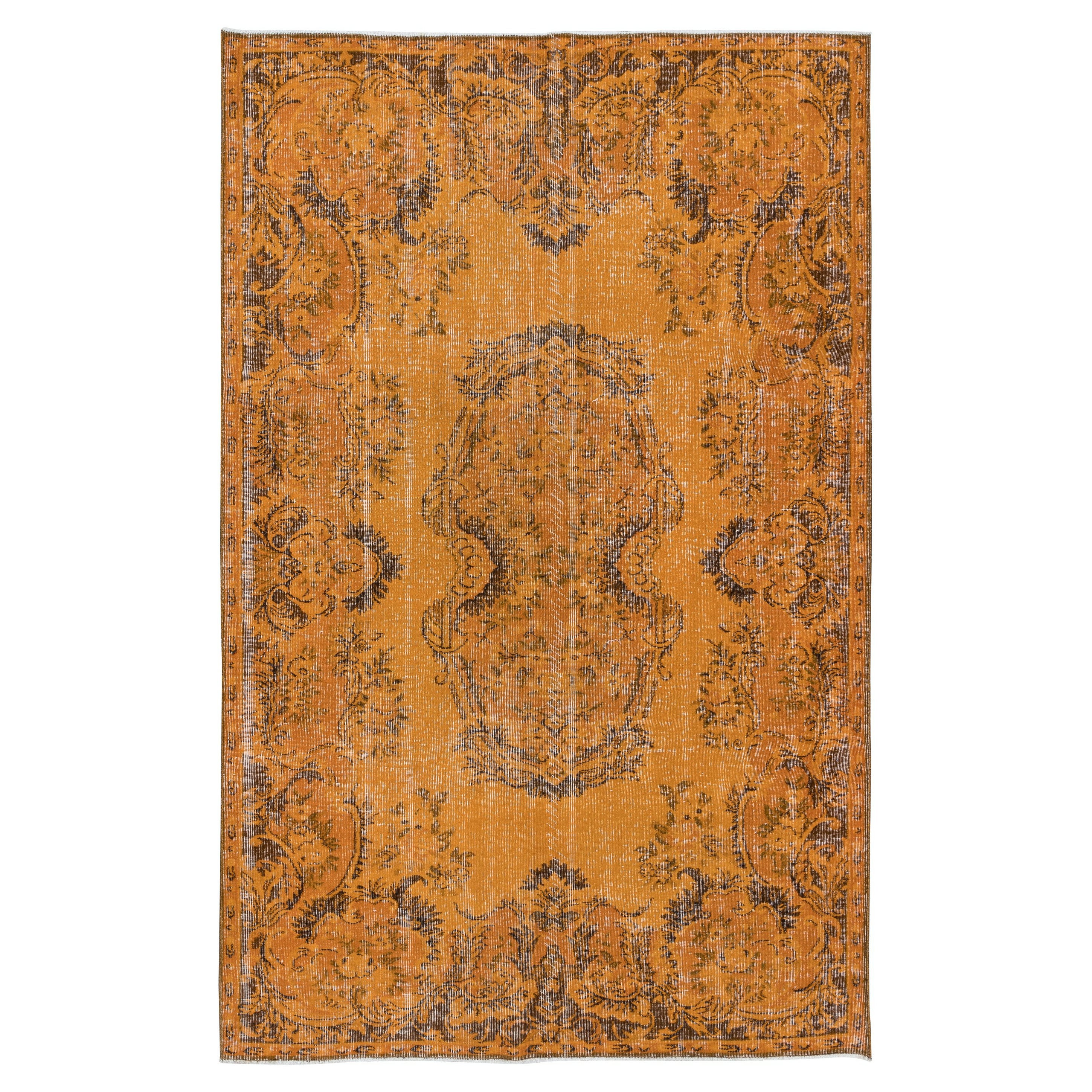 Tappeto arancione moderno di ispirazione francese Aubusson 6.2x9.3 Ft, fatto a mano in Turchia