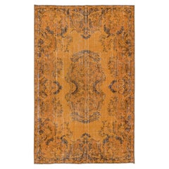 Tappeto arancione moderno di ispirazione francese Aubusson 6.2x9.3 Ft, fatto a mano in Turchia