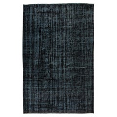 Tapis turc vintage en laine fait à la main, tapis contemporain noir