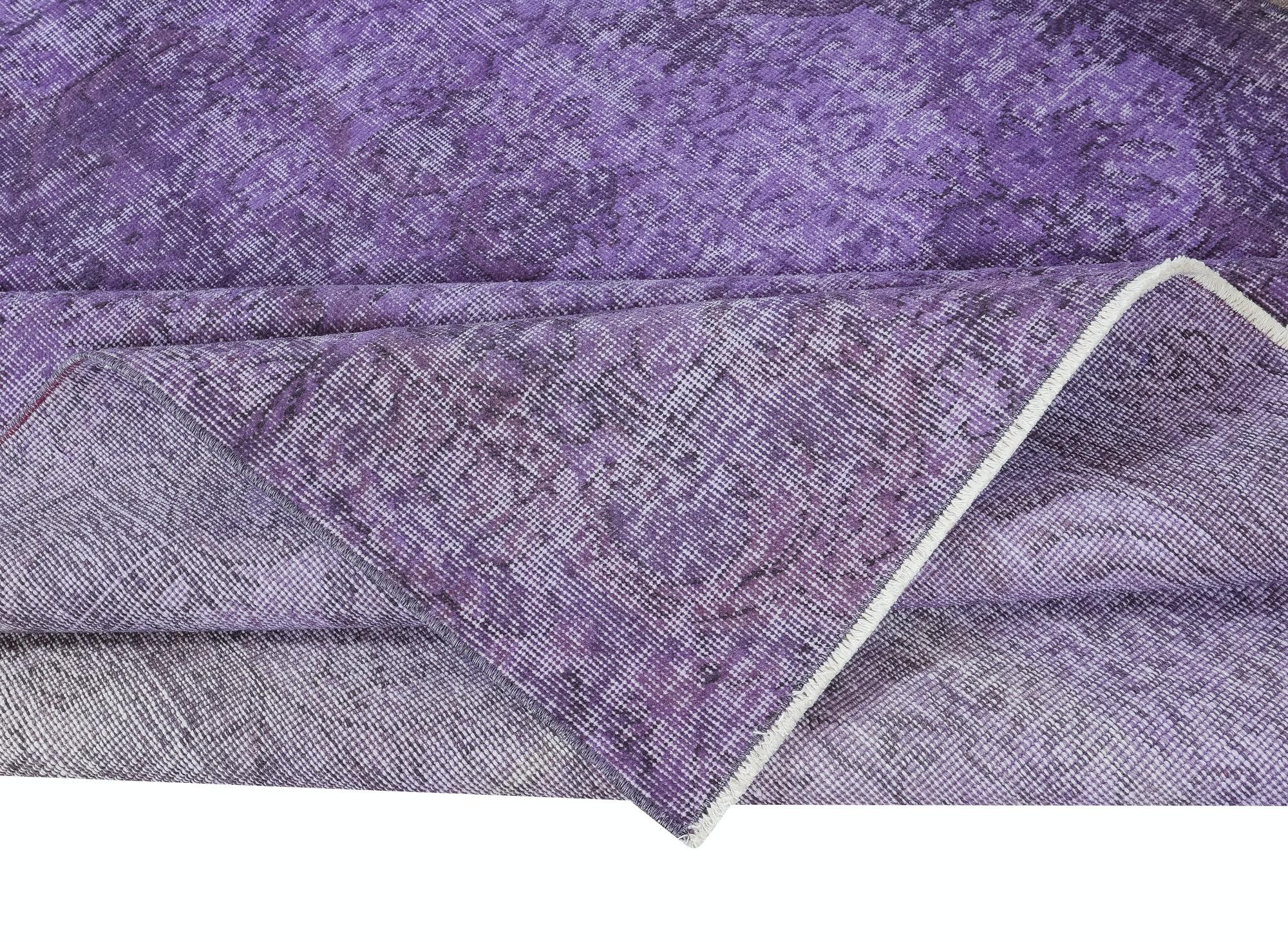 Hand-Woven 6.2x9.3 Ft Royal Purple Turkish Floor Rug, Handmade Overdyed Living Room Carpet For Sale