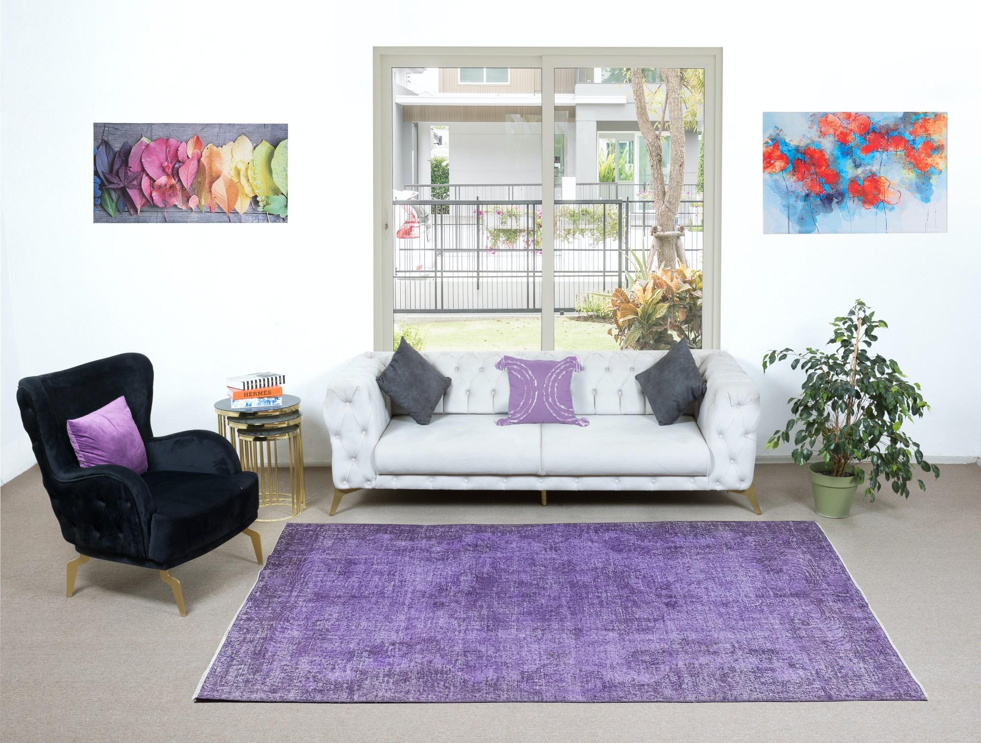 6.2x9.3 Ft Royal Purple Turkish Floor Rug, Handmade Overdyed Living Room Carpet In Good Condition In Philadelphia, PA