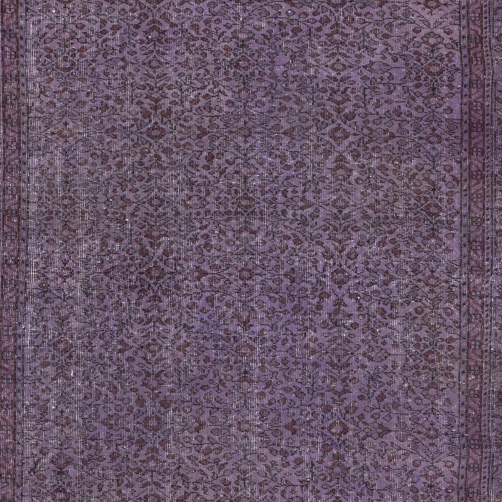 Modern 6.2x9.3 Ft Splendid Handmade Turkish Rug with Flower Design & Purple Background