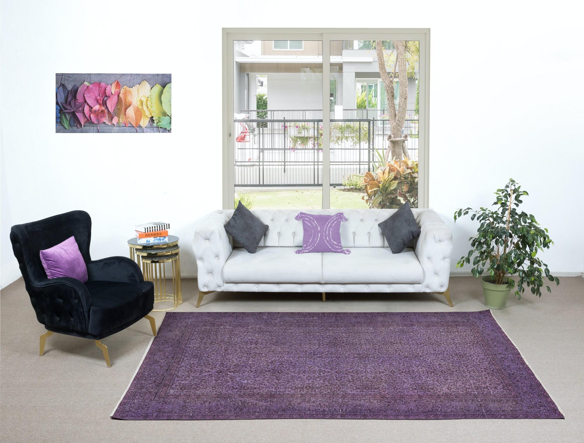 6.2x9.3 Ft Prächtige handgefertigte türkische Teppich mit Blumen-Design & lila Hintergrund (Handgewebt)