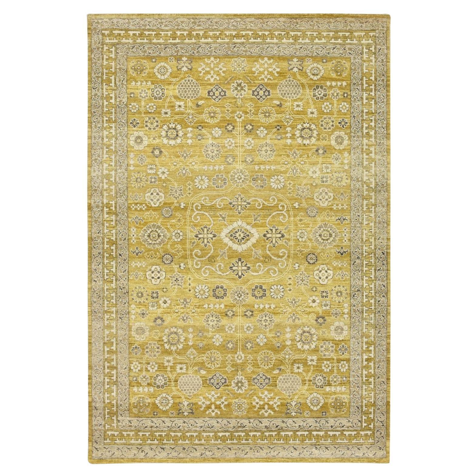 6'2 "x9'3" Goldie Green Samarkand Influence Tappeto orientale 100% lana annodato a mano in vendita