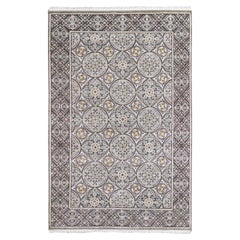 Tappeto 6'2 "x9'3" in lana-seta testurizzata con design a medaglioni di ispirazione Mughal annodato a mano