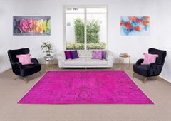 French Aubusson Inspired Vintage Handmade Rug Over-Dyed in Hot Pink