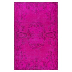 French Aubusson Inspired Vintage Handmade Rug Over-Dyed in Hot Pink