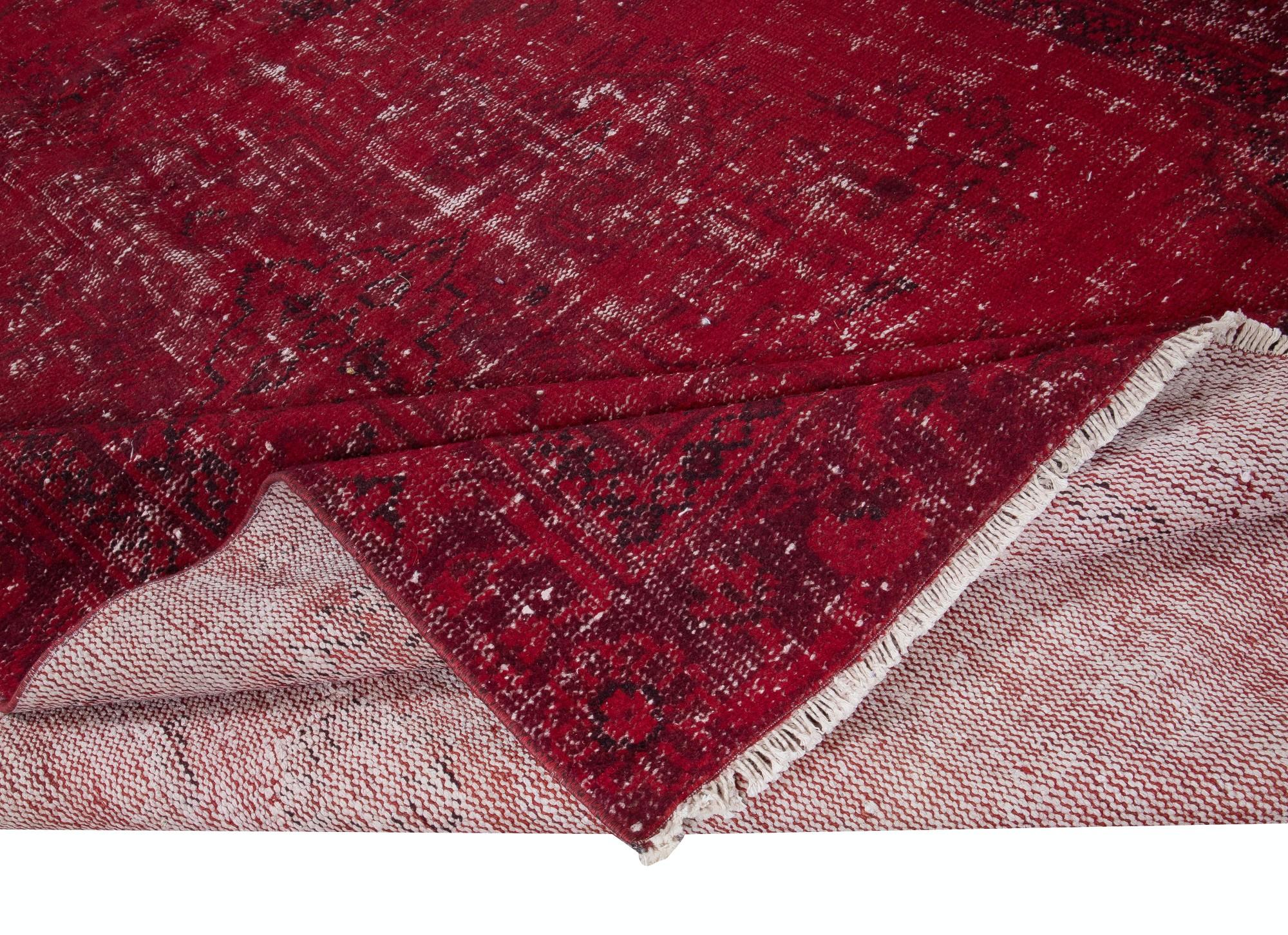 Hand-Woven 6.2x9.4 Ft Handmade Turkish Dark Red Area Rug, Great 4 Modern Interiors For Sale