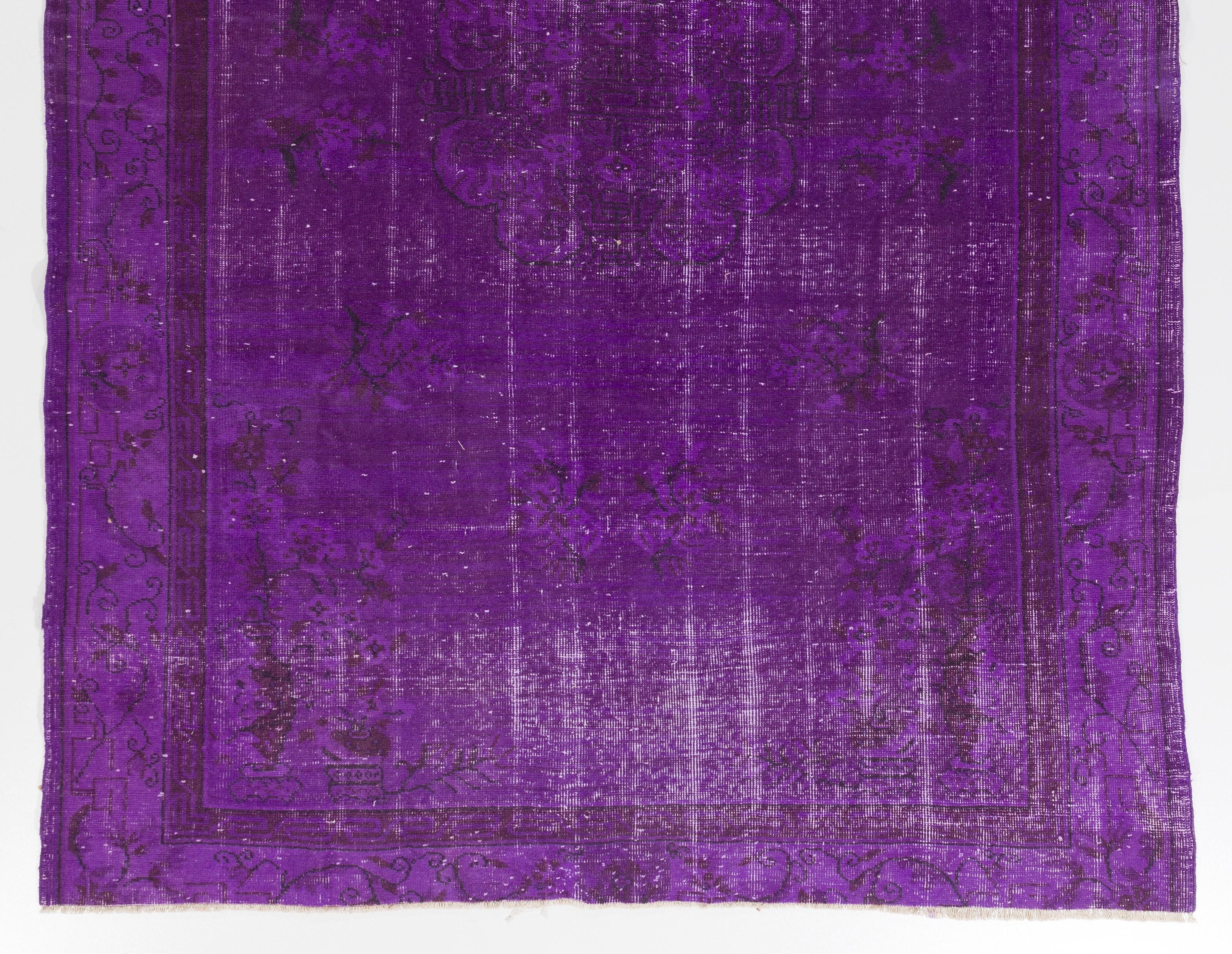 Turkish 6.2x9.4 Ft Vintage Art Deco Rug Over-Dyed in Purple, Ideal for Modern Interiors For Sale
