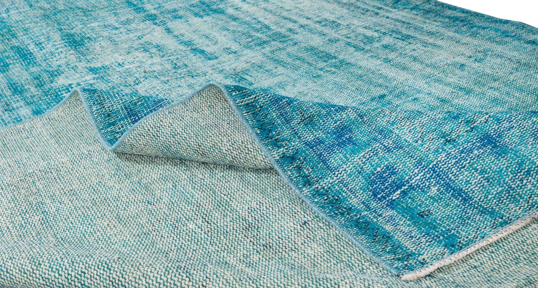 Hand-Woven 6.2x9.4 Ft Vintage Hand-Made Turkish Rug in Teal, Modern Living Room Wool Carpet