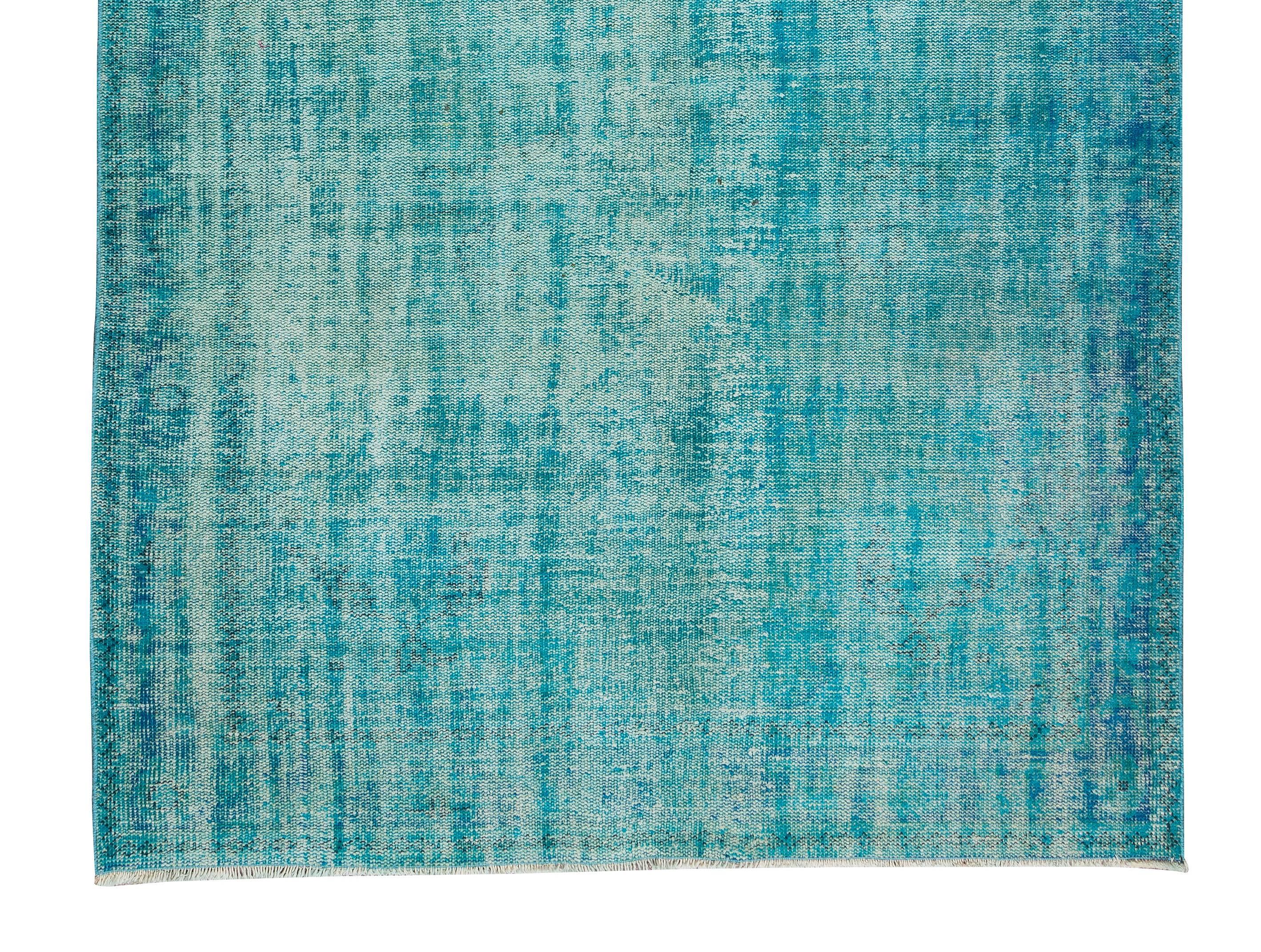 20th Century 6.2x9.4 Ft Vintage Hand-Made Turkish Rug in Teal, Modern Living Room Wool Carpet