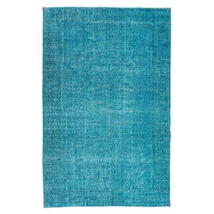 Vintage Handmade Anatolian Rug Over-Dyed in Teal for Modern Interior