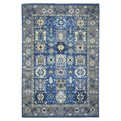 6'2 "x9'5" Blu, Tappeto afgano Ersari con grandi elementi, in pura lana annodata a mano