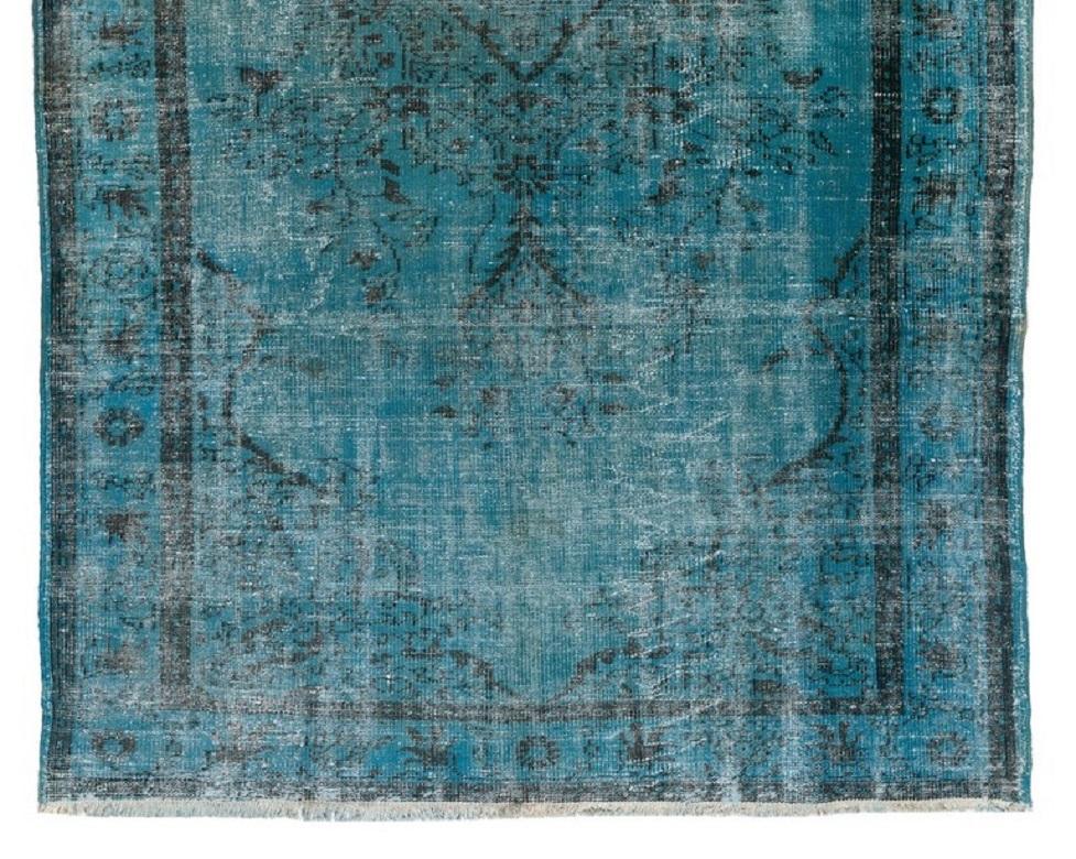 Hand-Woven 6.2x9.5 Ft Distressed Vintage Handmade Rug Over-Dyed Light Blue for Modern Homes